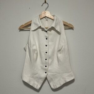 Vintage Anne Klein ll White Sleeveless Collared Button-Up Halter Vest Size Small